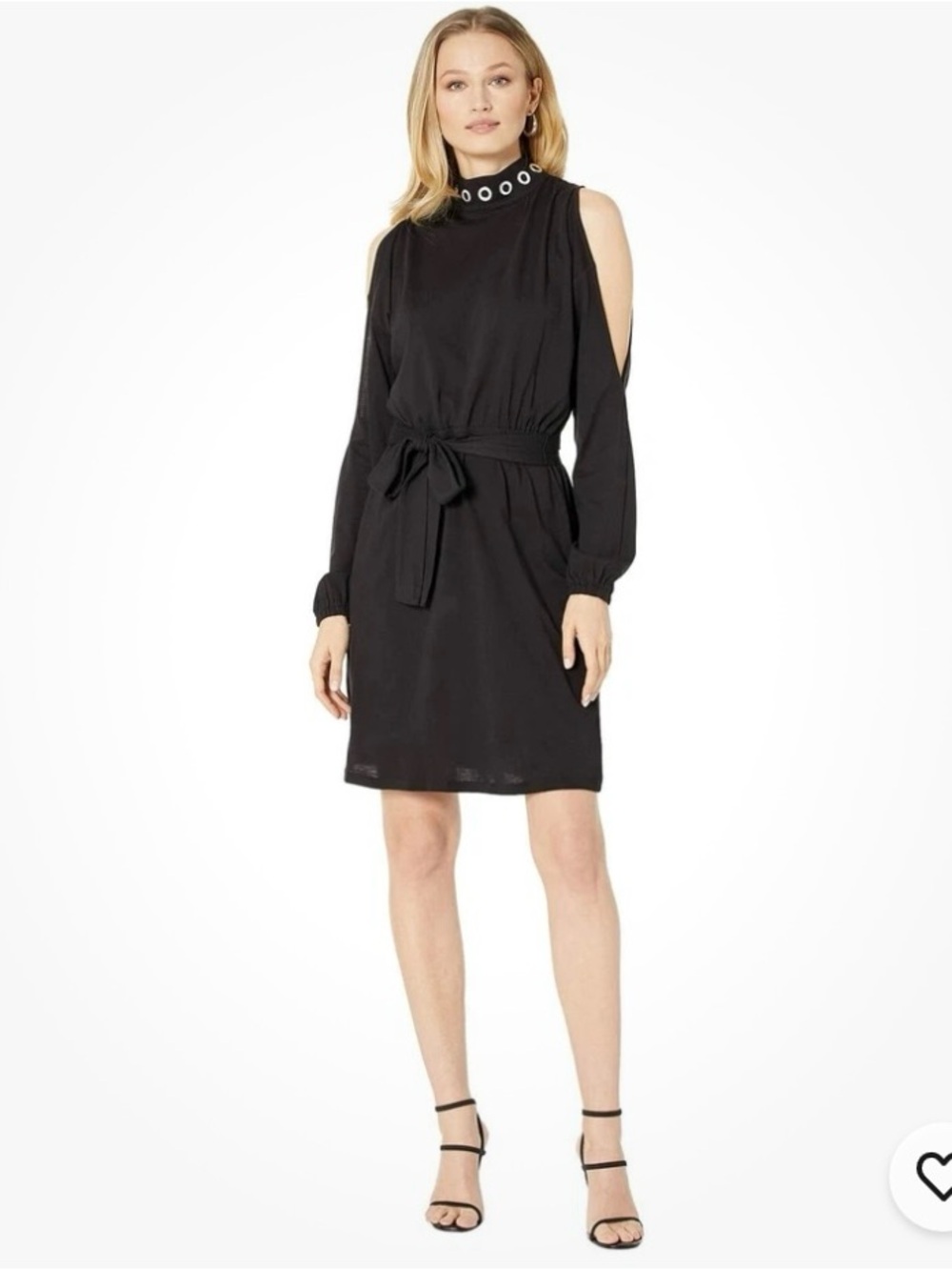 Michael Kors Black Long-Sleeve Cold Shoulder Grommet Mock-Neck Belted Dress